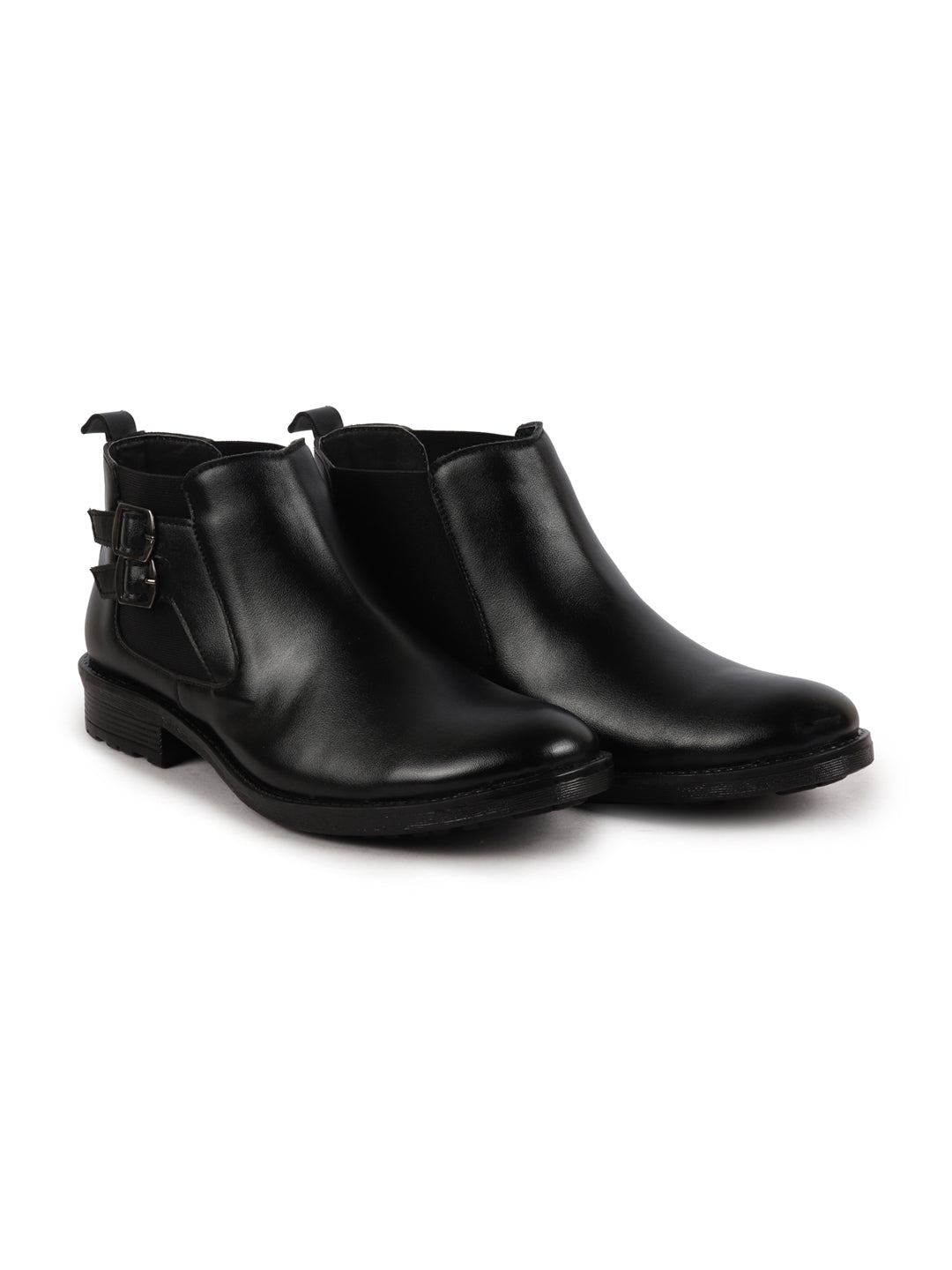 Shop Men Black Formal Slip On Mid Top Ankle Classic Buckle Monk Strap Chelsea Boots Online.