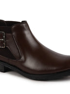 Shop Men Brown Formal Slip On Mid Top Ankle Classic Buckle Monk Strap Chelsea Boots Online.