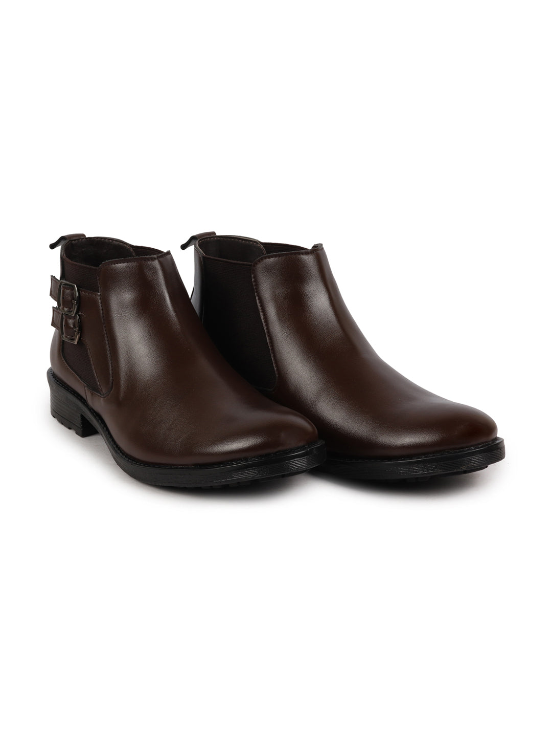 Shop Men Brown Formal Slip On Mid Top Ankle Classic Buckle Monk Strap Chelsea Boots Online.