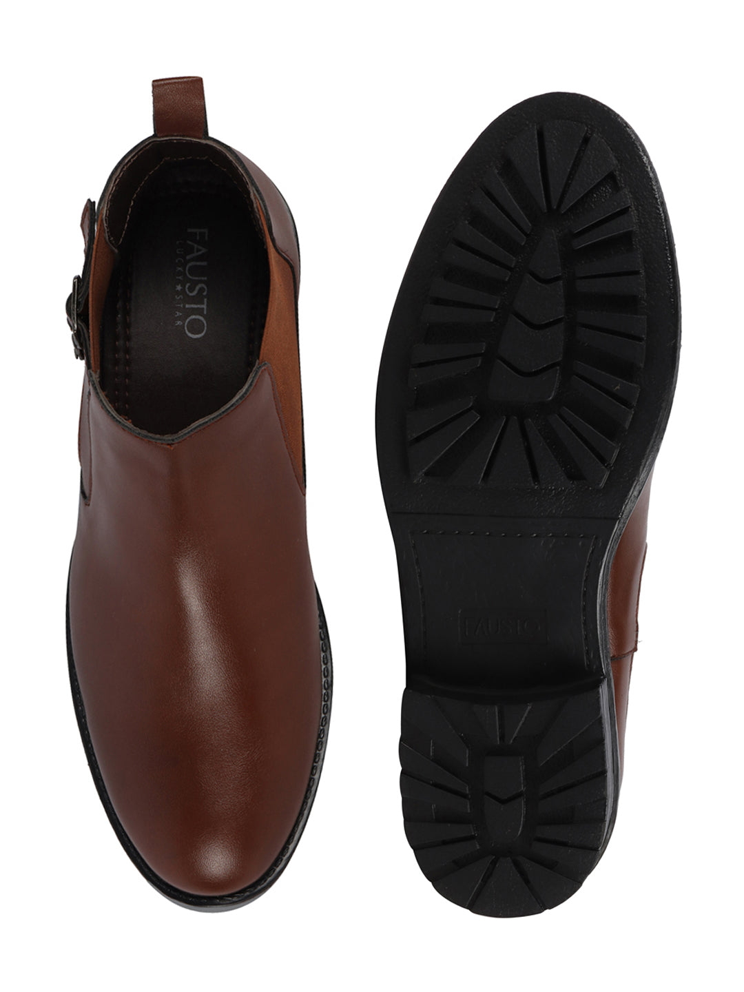 Shop Men Tan Formal Slip On Mid Top Ankle Classic Buckle Monk Strap Chelsea Boots Online.