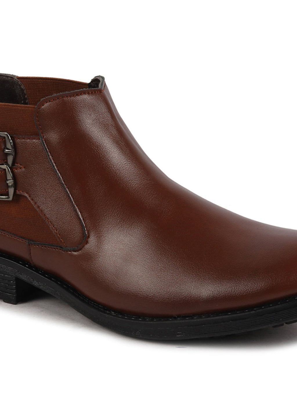 Shop Men Tan Formal Slip On Mid Top Ankle Classic Buckle Monk Strap Chelsea Boots Online.