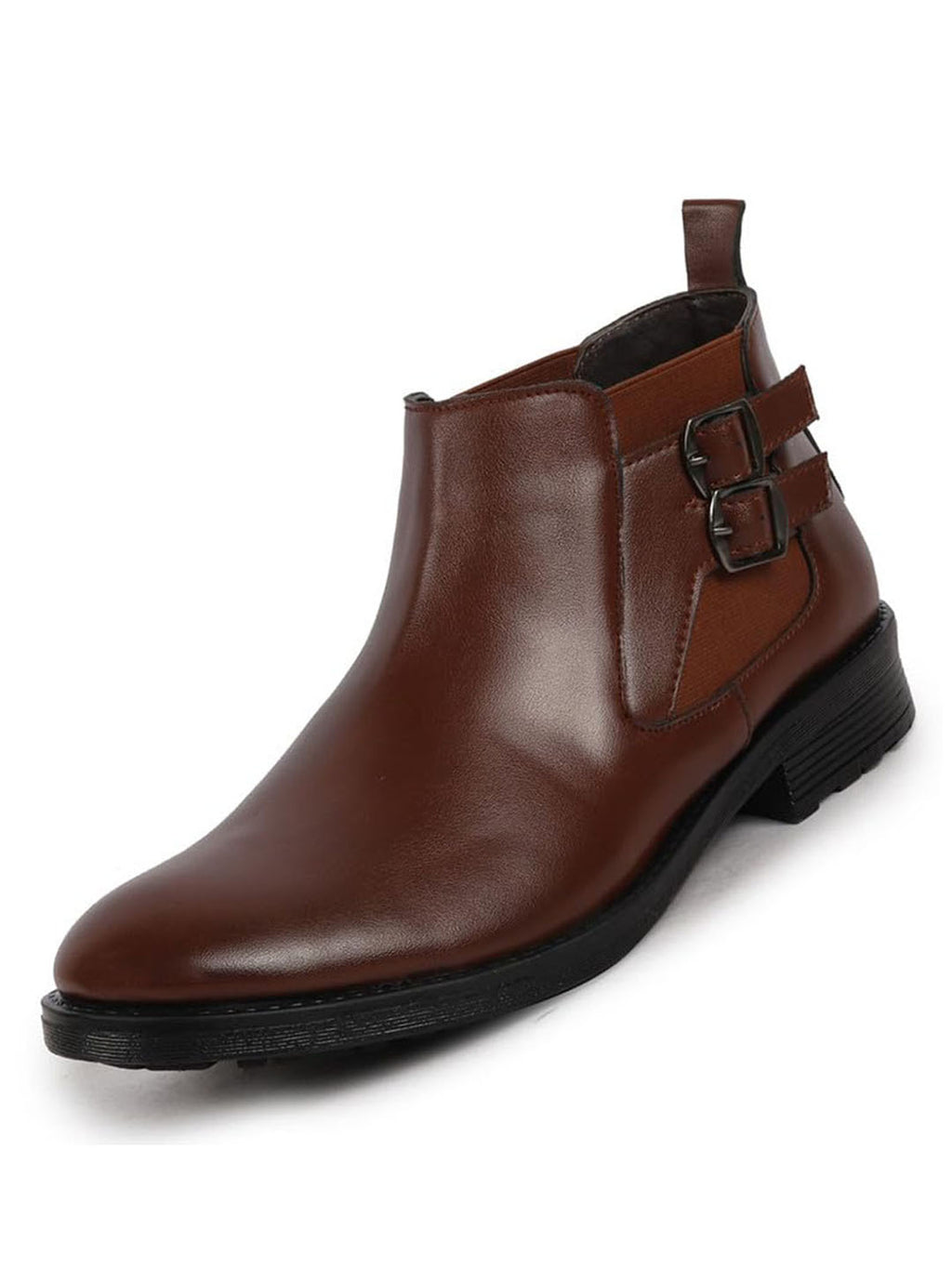 Shop Men Tan Formal Slip On Mid Top Ankle Classic Buckle Monk Strap Chelsea Boots Online.