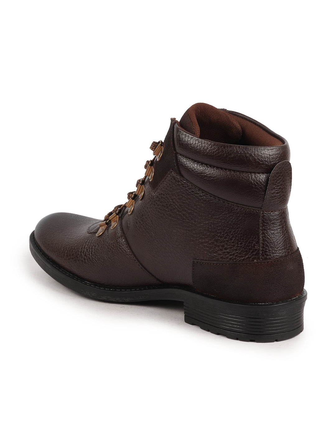 Shop Men Brown Genuine Leather 6-Eye Metallic Lace Up Hook Classic High Ankle Boot For Trekking