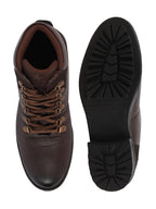 Shop Men Brown Genuine Leather 6-Eye Metallic Lace Up Hook Classic High Ankle Boot For Trekking