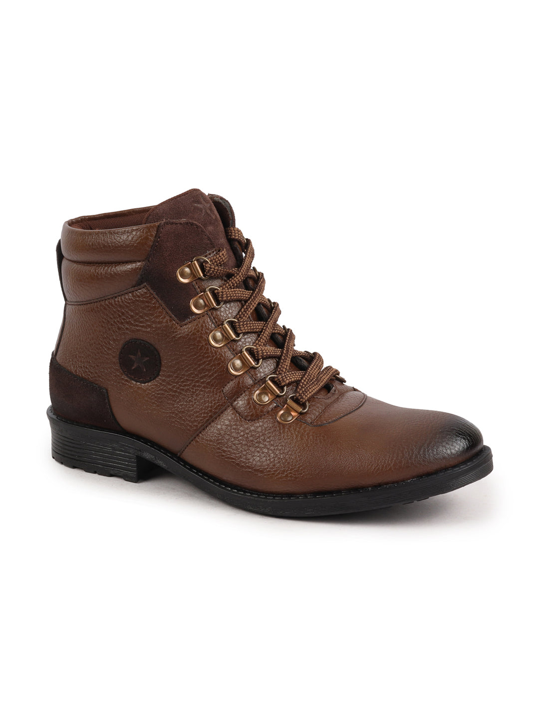 Shop Men Cheeku Genuine Leather 6-Eye Metallic Lace Up Hook Classic High Ankle Boot For Trekking