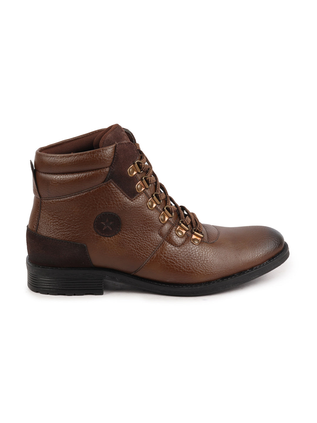 Shop Men Cheeku Genuine Leather 6-Eye Metallic Lace Up Hook Classic High Ankle Boot For Trekking