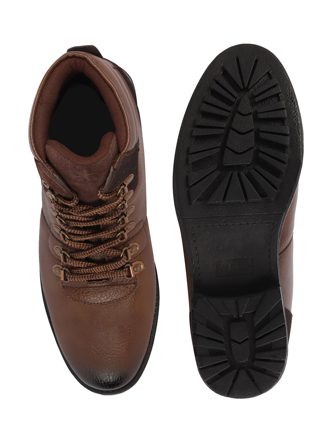 Shop Men Cheeku Genuine Leather 6-Eye Metallic Lace Up Hook Classic High Ankle Boot For Trekking