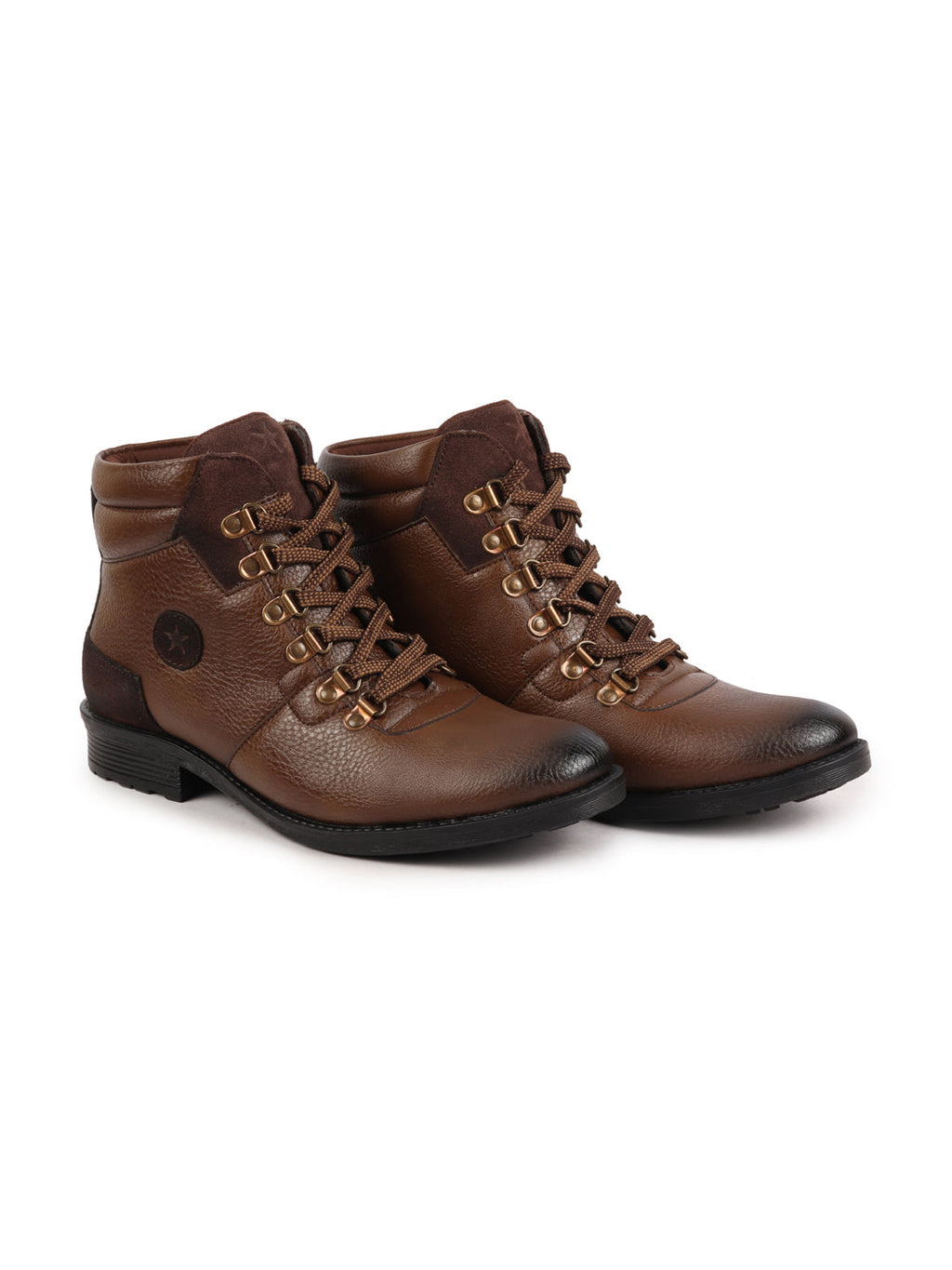 Shop Men Cheeku Genuine Leather 6-Eye Metallic Lace Up Hook Classic High Ankle Boot For Trekking