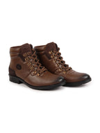 Shop Men Cheeku Genuine Leather 6-Eye Metallic Lace Up Hook Classic High Ankle Boot For Trekking