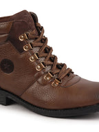 Shop Men Cheeku Genuine Leather 6-Eye Metallic Lace Up Hook Classic High Ankle Boot For Trekking