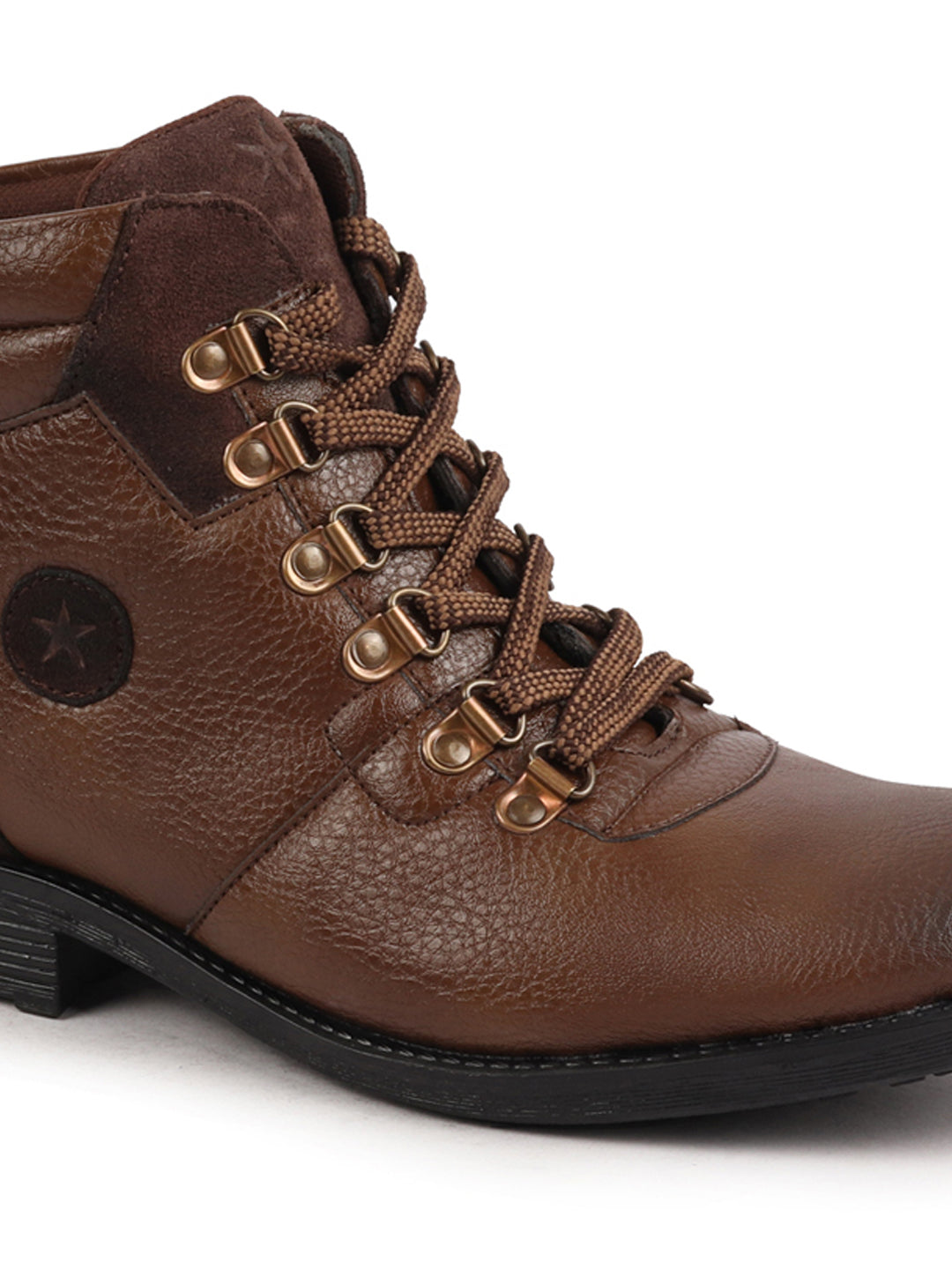 Shop Men Cheeku Genuine Leather 6-Eye Metallic Lace Up Hook Classic High Ankle Boot For Trekking