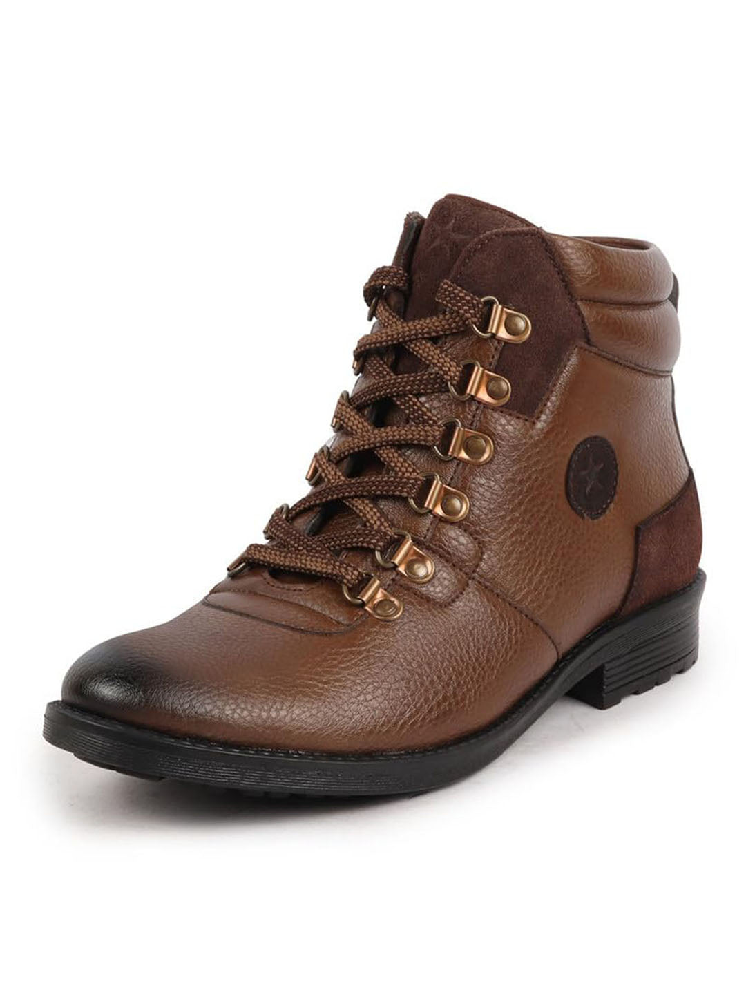 men cheeku genuine leather 6-eye metallic lace up hook classic high ankle boot for trekking