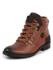 Men Tan Genuine Leather 6-Eye Metallic Lace Up Hook Classic High Ankle Boot For Trekking|Biking|Hiking