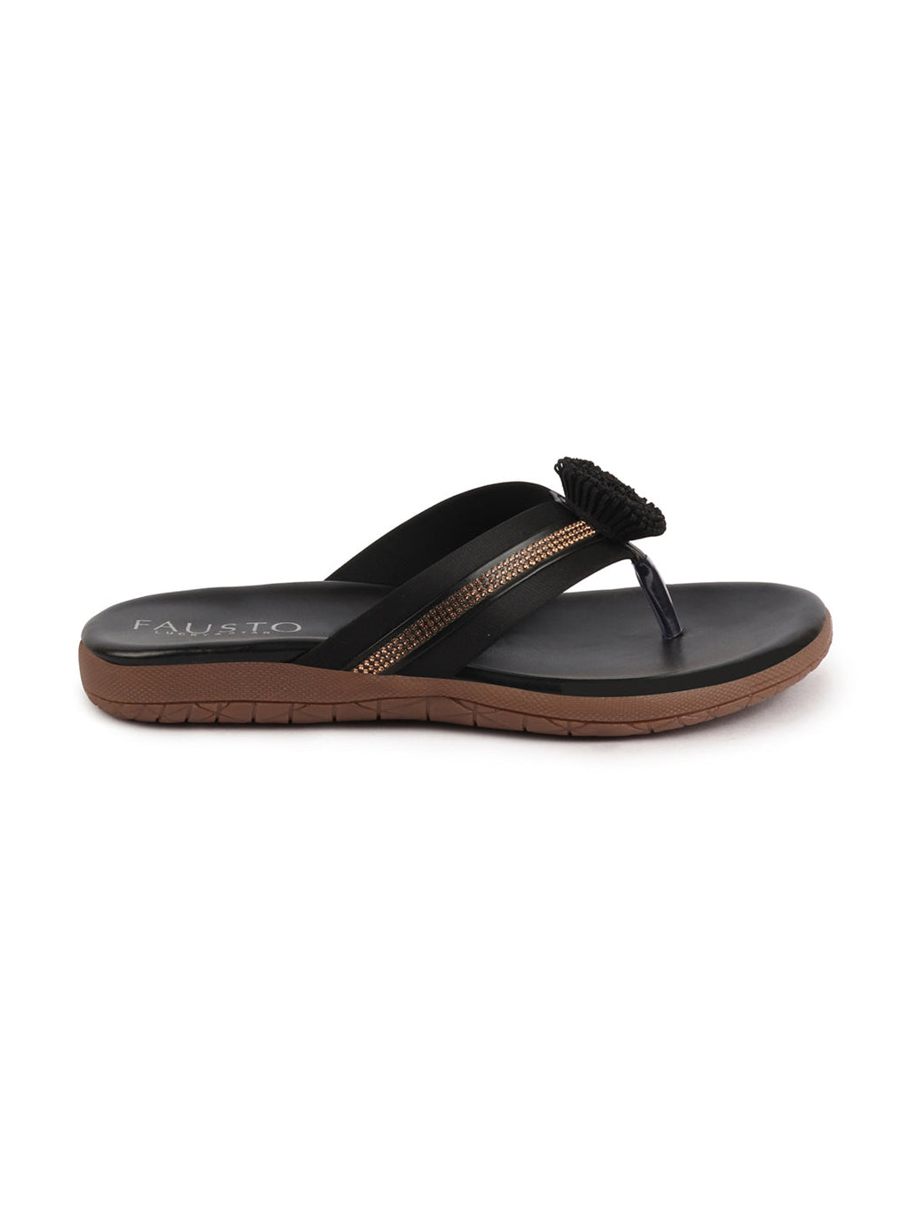 Shop Women Black Shiny Beads T-Strap Slipper With Cushioned Footbed|Party|Office Wear|Weekend Online.