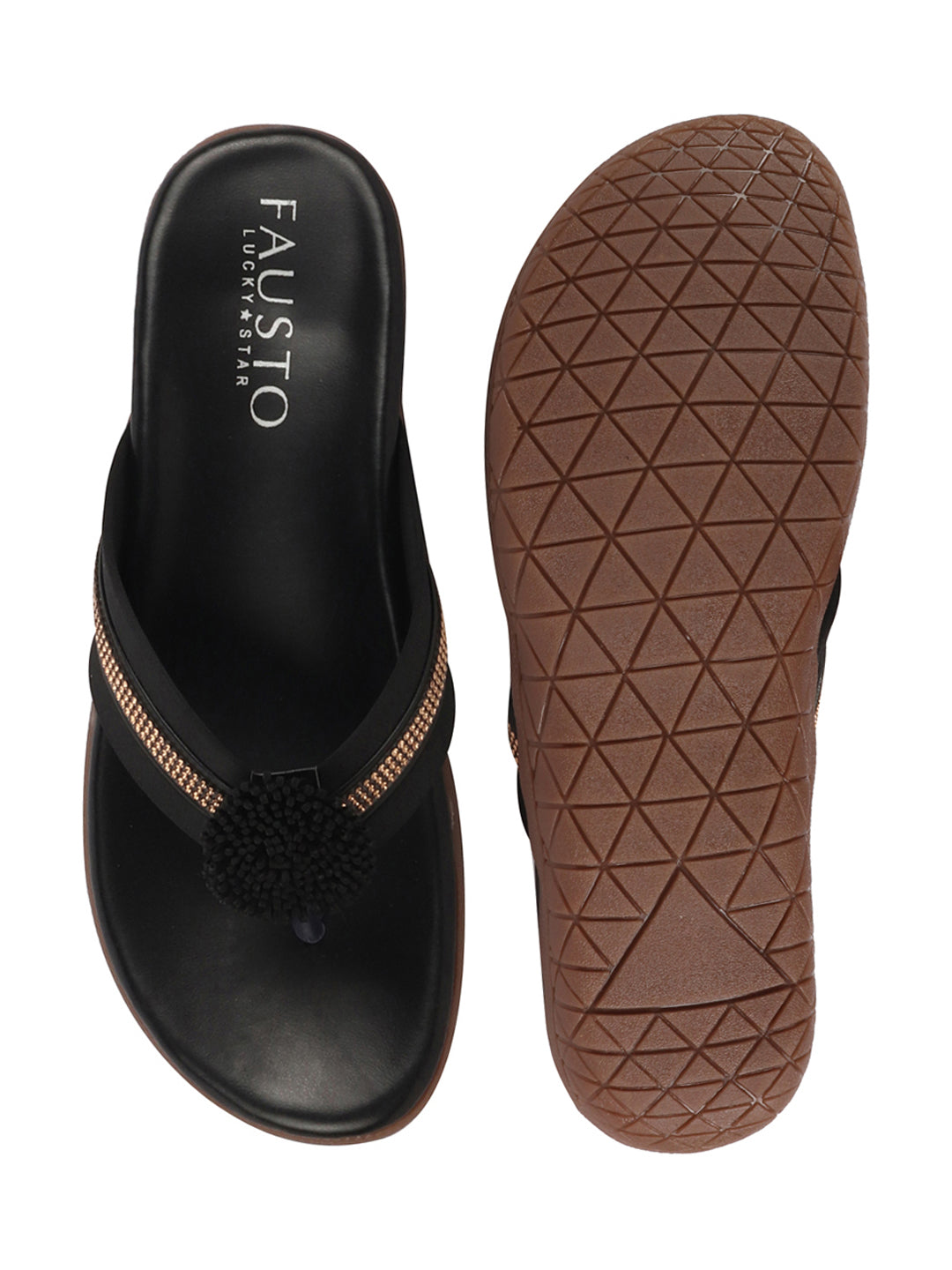 Shop Women Black Shiny Beads T-Strap Slipper With Cushioned Footbed|Party|Office Wear|Weekend Online.