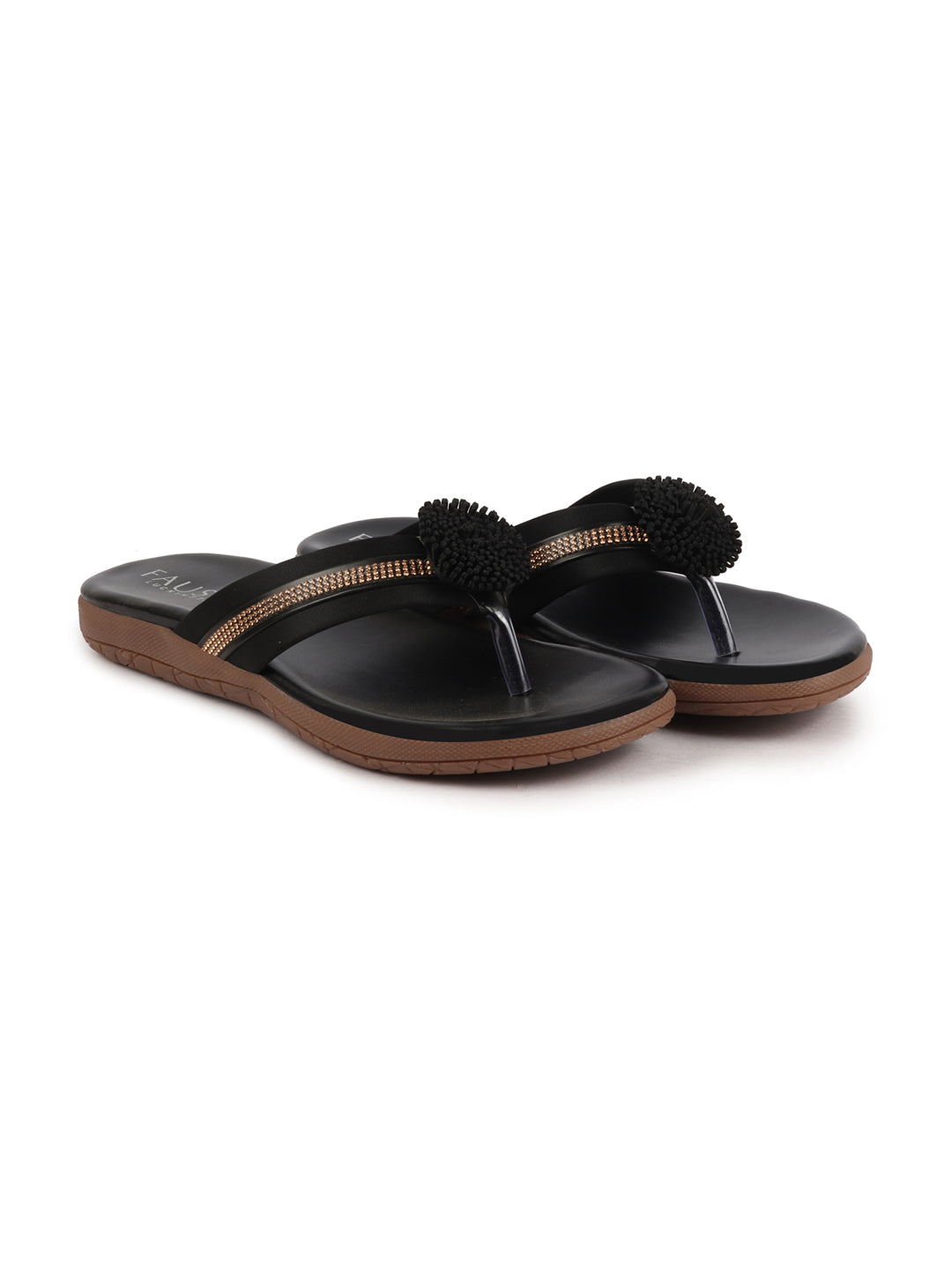 Shop Women Black Shiny Beads T-Strap Slipper With Cushioned Footbed|Party|Office Wear|Weekend Online.