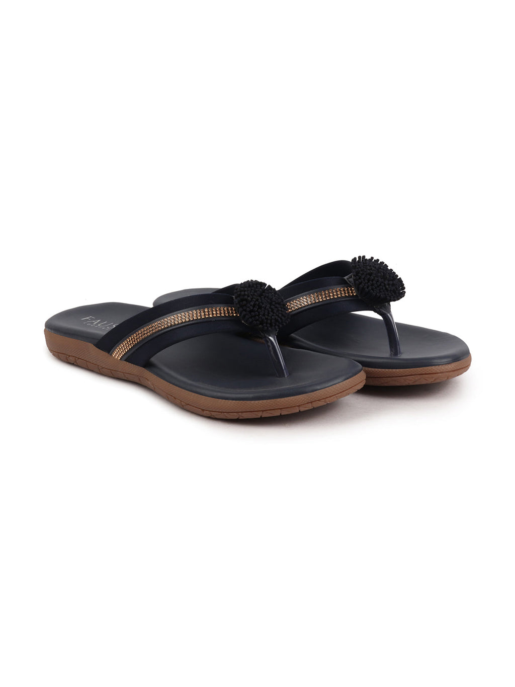 Shop Women Blue Shiny Beads T-Strap Slipper With Cushioned Footbed|Party|Office Wear|Weekend Online.