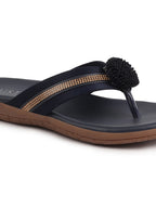 Shop Women Blue Shiny Beads T-Strap Slipper With Cushioned Footbed|Party|Office Wear|Weekend Online.