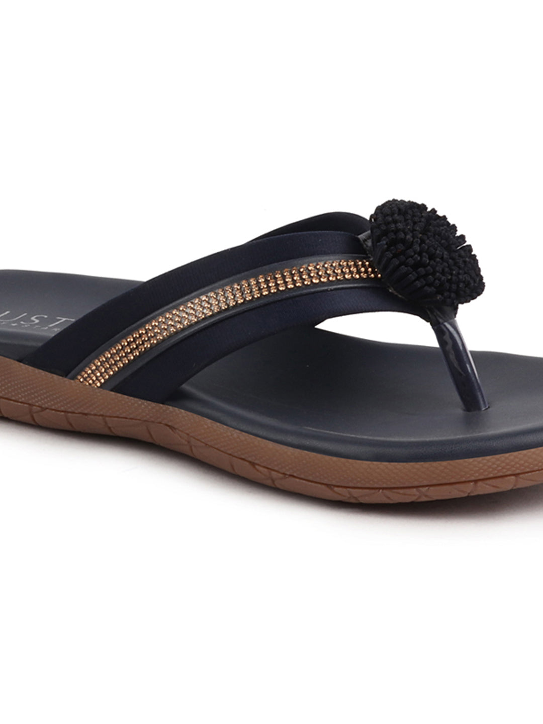Shop Women Blue Shiny Beads T-Strap Slipper With Cushioned Footbed|Party|Office Wear|Weekend Online.