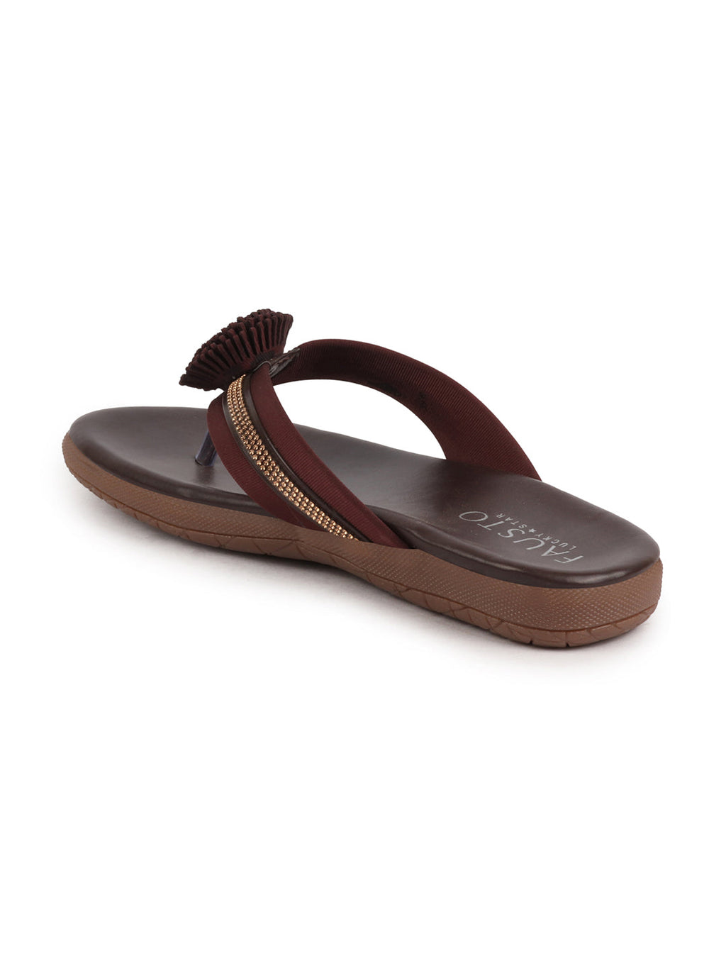 Shop Women Brown Shiny Beads T-Strap Slipper With Cushioned Footbed|Party|Office Wear|Weekend Online.