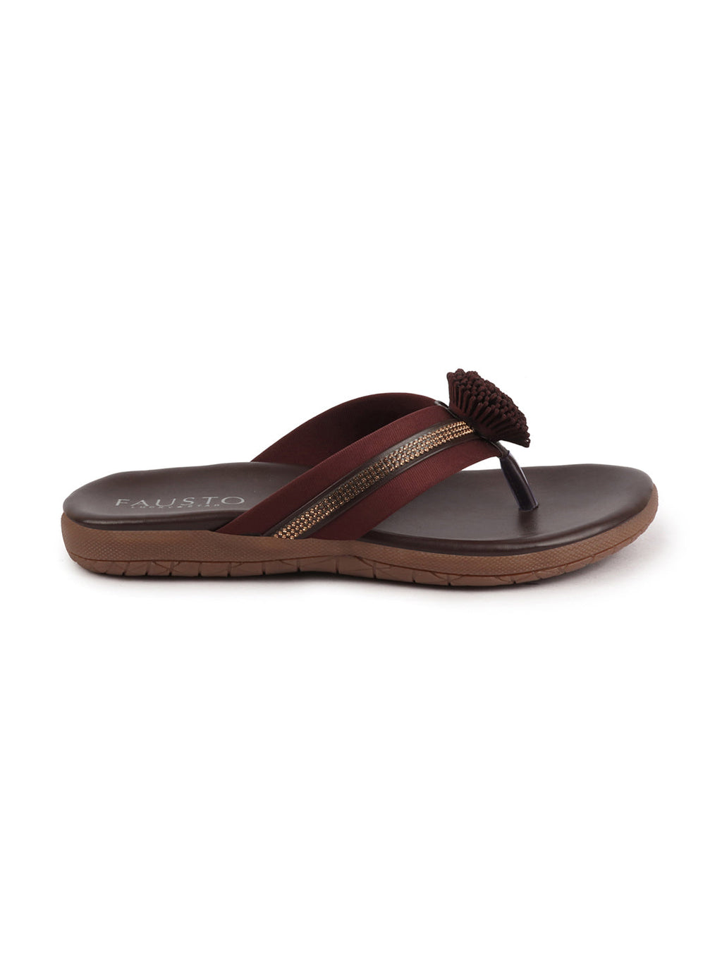 Shop Women Brown Shiny Beads T-Strap Slipper With Cushioned Footbed|Party|Office Wear|Weekend Online.