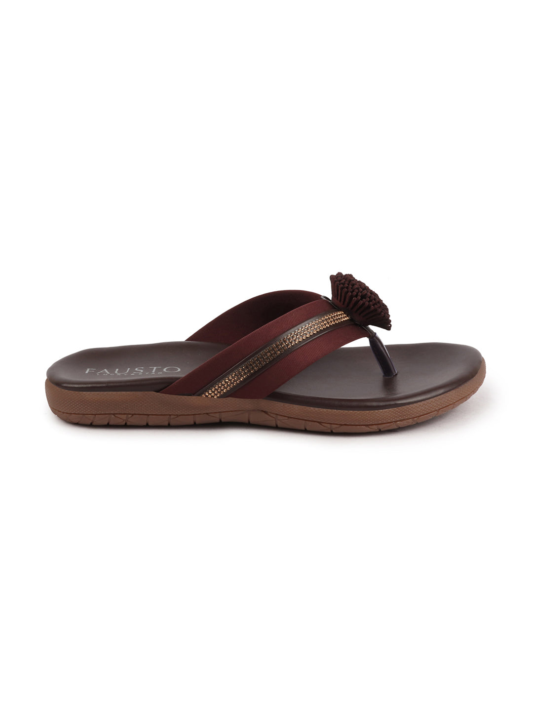 Shop Women Brown Shiny Beads T-Strap Slipper With Cushioned Footbed|Party|Office Wear|Weekend Online.