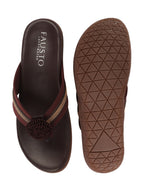 Shop Women Brown Shiny Beads T-Strap Slipper With Cushioned Footbed|Party|Office Wear|Weekend Online.