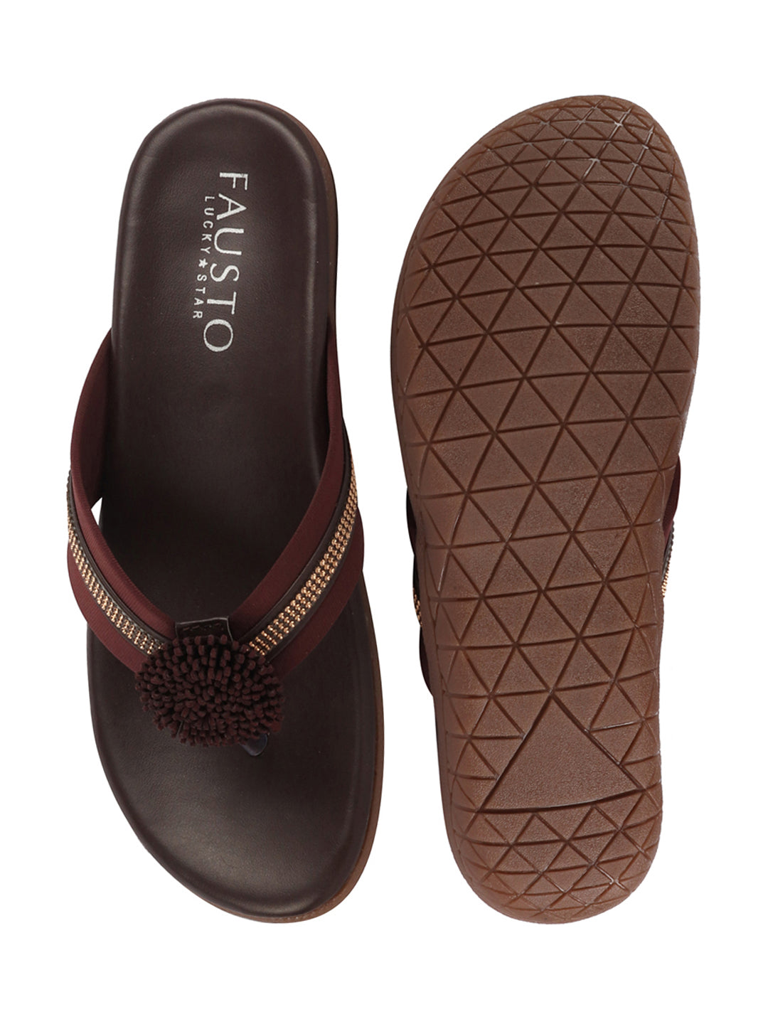 Shop Women Brown Shiny Beads T-Strap Slipper With Cushioned Footbed|Party|Office Wear|Weekend Online.