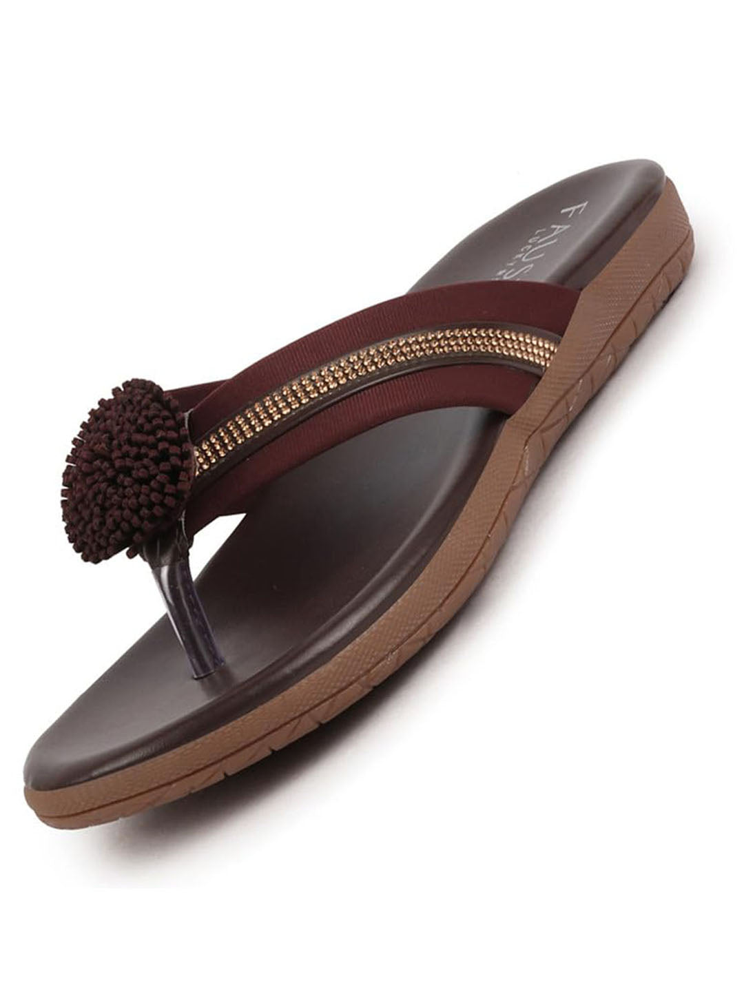 Shop Women Brown Shiny Beads T-Strap Slipper With Cushioned Footbed|Party|Office Wear|Weekend Online.
