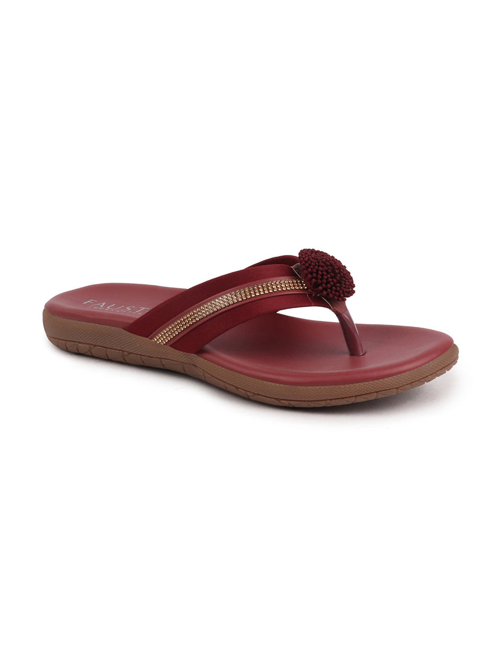 Shop Women Cherry Shiny Beads T-Strap Slipper With Cushioned Footbed|Party|Office Wear|Weekend Online.