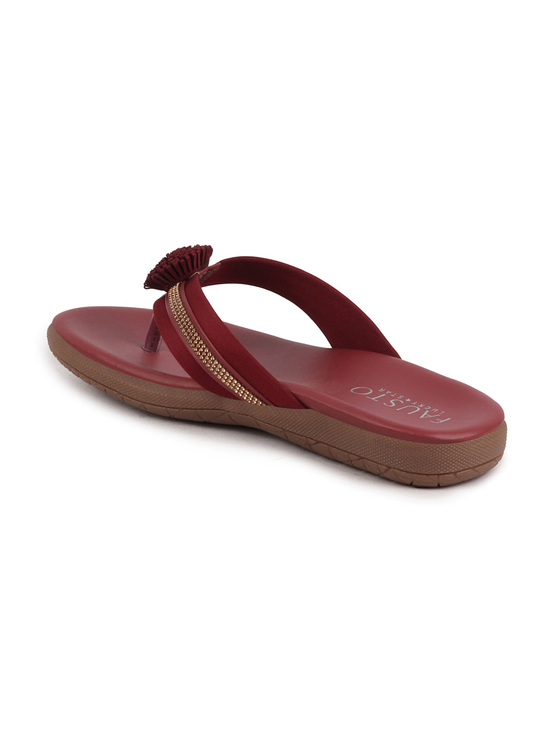 Shop Women Cherry Shiny Beads T-Strap Slipper With Cushioned Footbed|Party|Office Wear|Weekend Online.