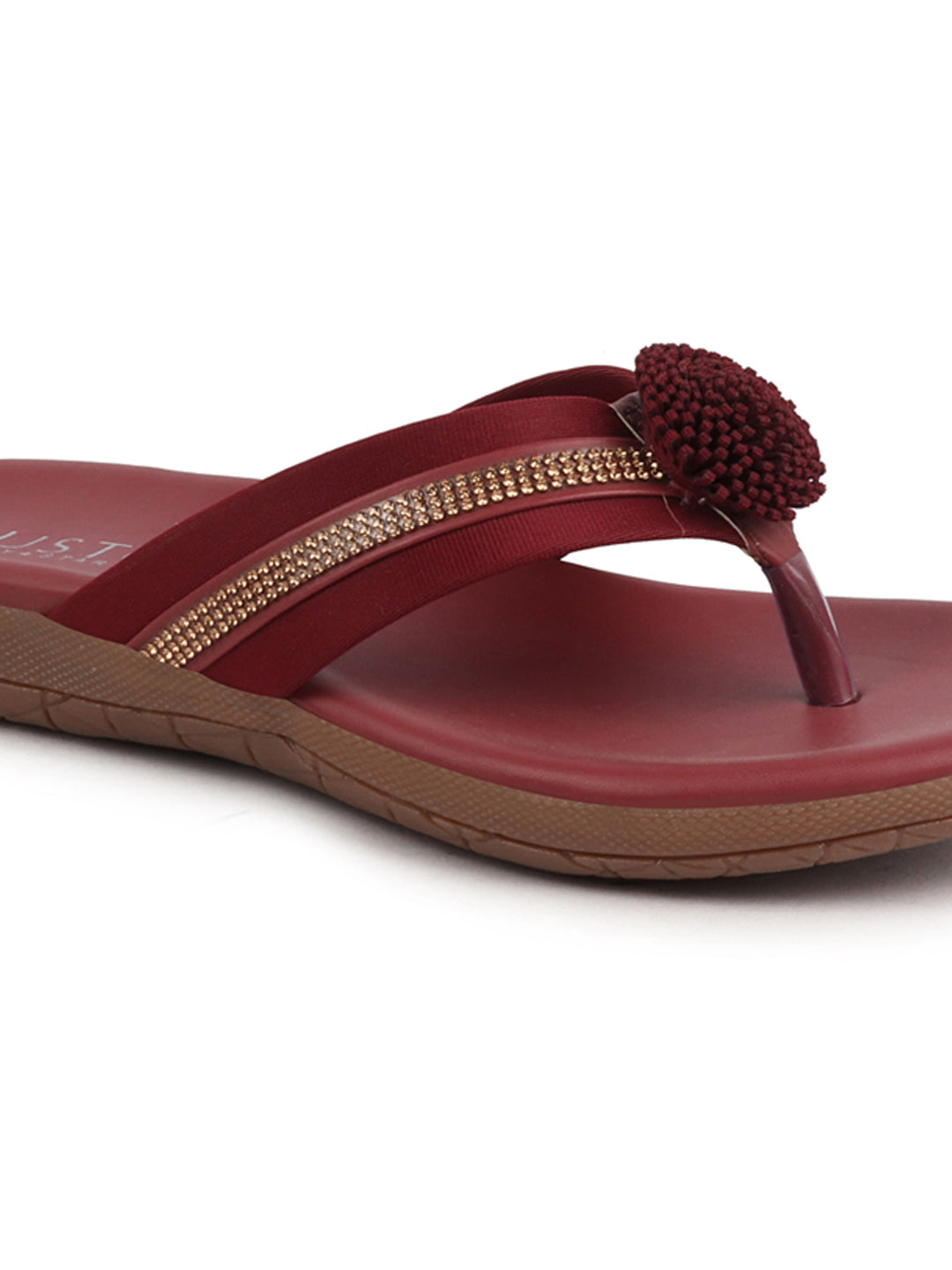 Shop Women Cherry Shiny Beads T-Strap Slipper With Cushioned Footbed|Party|Office Wear|Weekend Online.