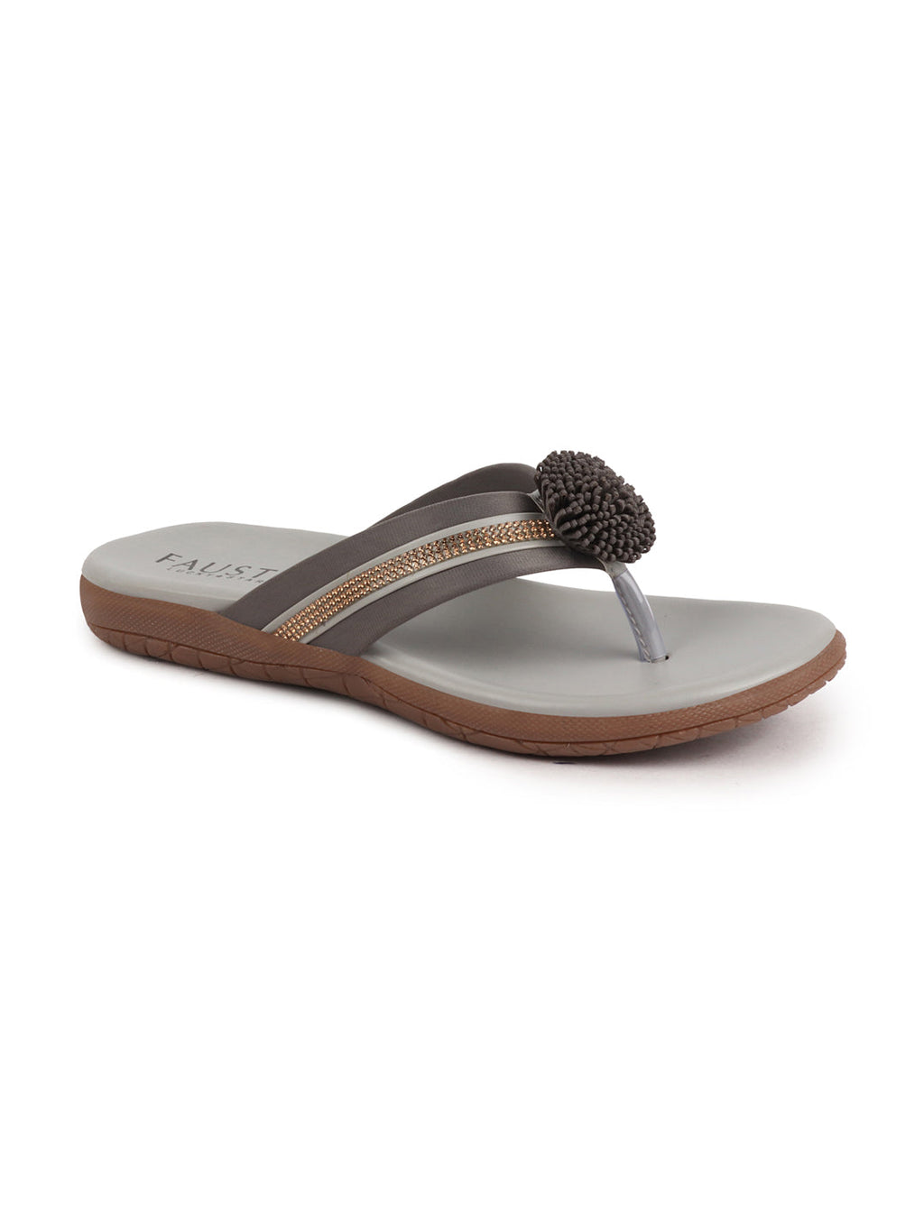 Shop Women Grey Shiny Beads T-Strap Slipper With Cushioned Footbed|Party|Office Wear|Weekend Online.