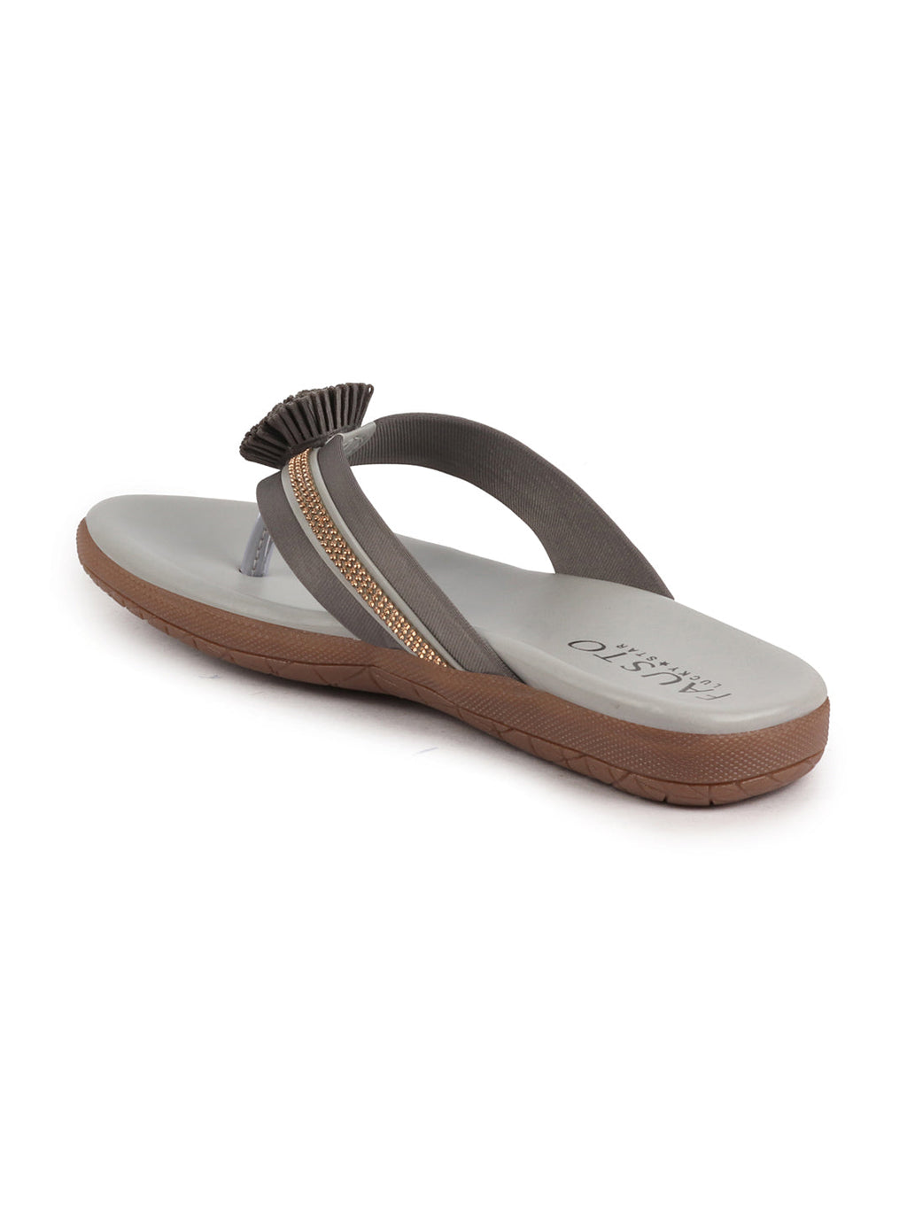 Shop Women Grey Shiny Beads T-Strap Slipper With Cushioned Footbed|Party|Office Wear|Weekend Online.
