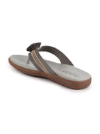Shop Women Grey Shiny Beads T-Strap Slipper With Cushioned Footbed|Party|Office Wear|Weekend Online.