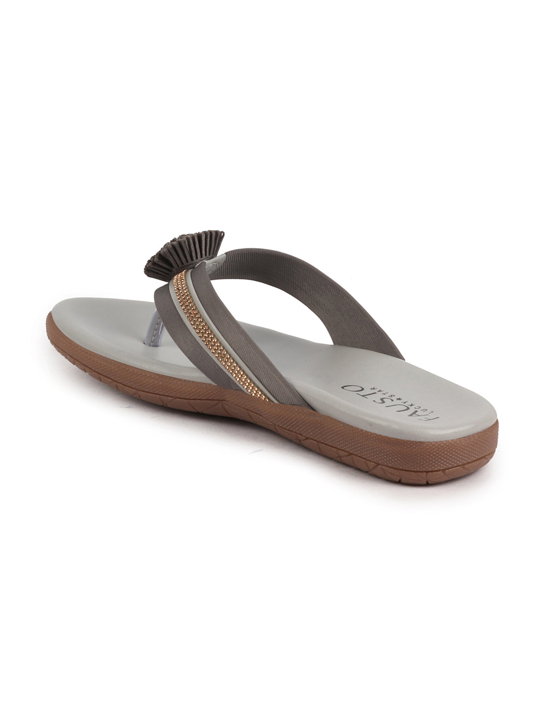 Shop Women Grey Shiny Beads T-Strap Slipper With Cushioned Footbed|Party|Office Wear|Weekend Online.