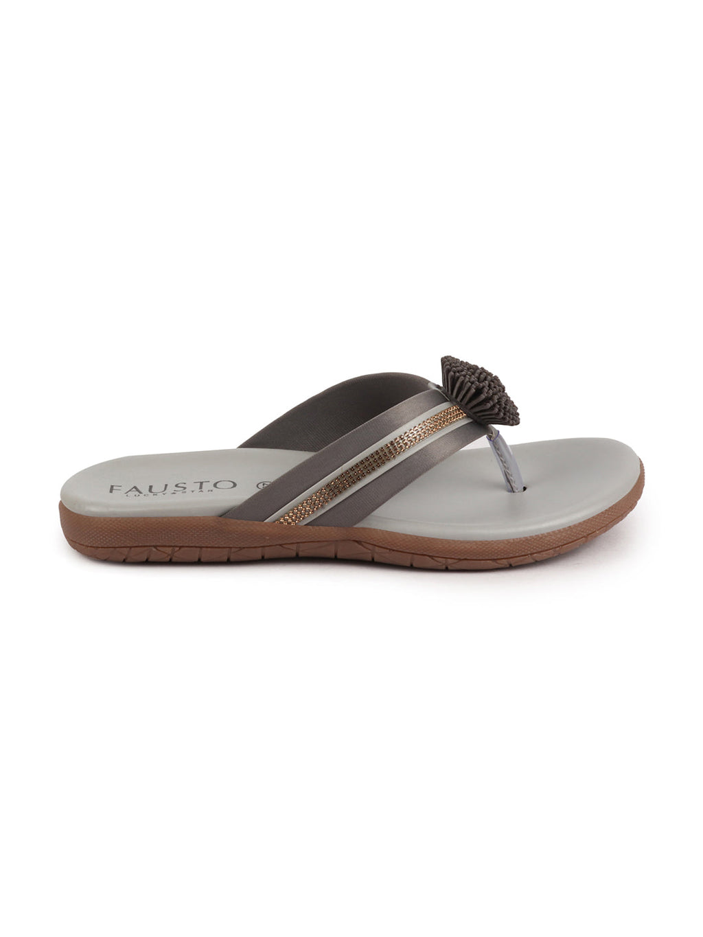 Shop Women Grey Shiny Beads T-Strap Slipper With Cushioned Footbed|Party|Office Wear|Weekend Online.