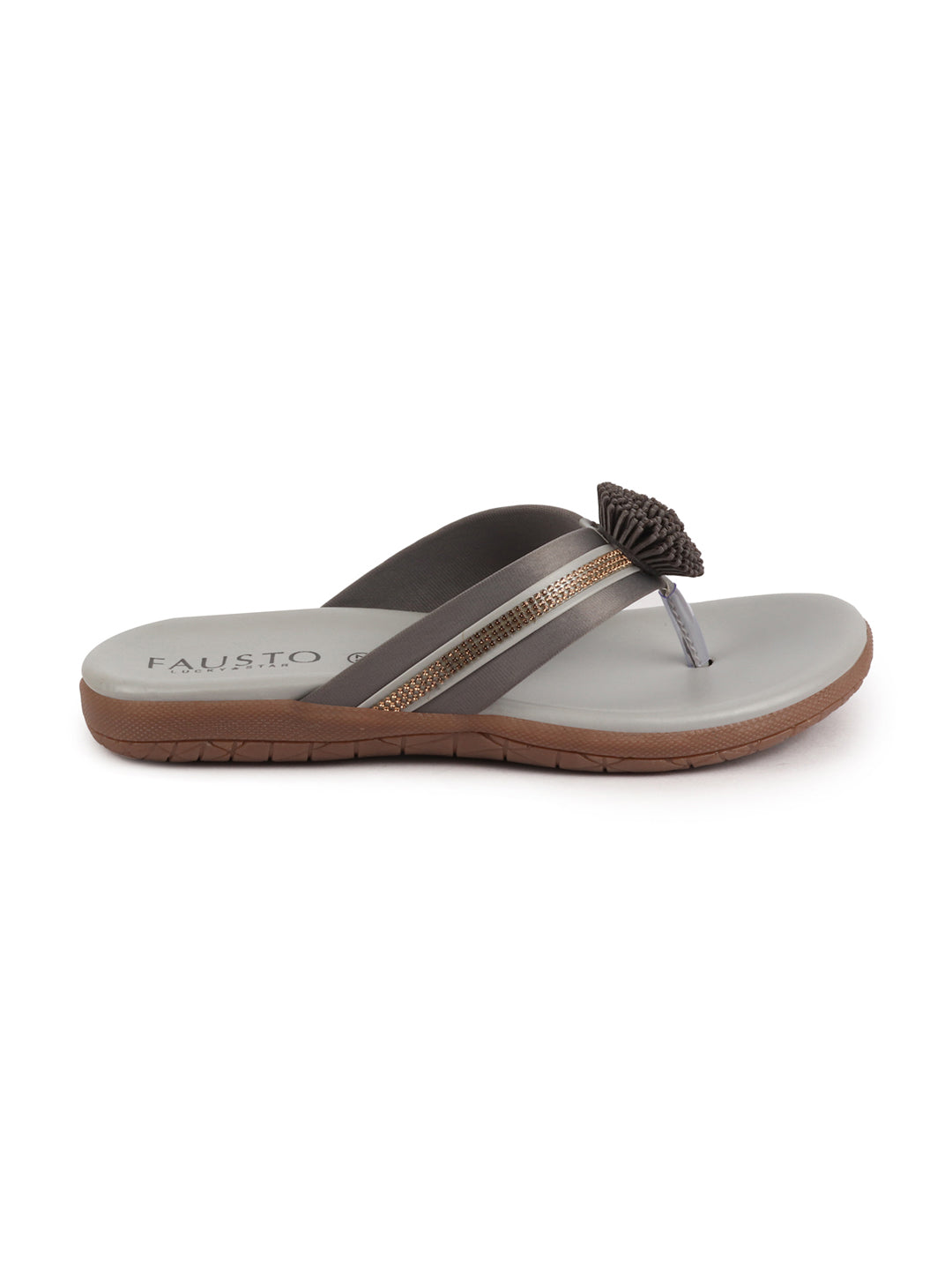Shop Women Grey Shiny Beads T-Strap Slipper With Cushioned Footbed|Party|Office Wear|Weekend Online.