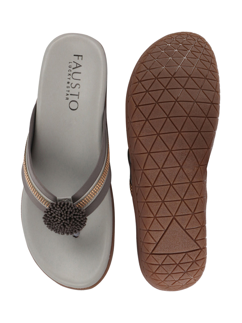 Shop Women Grey Shiny Beads T-Strap Slipper With Cushioned Footbed|Party|Office Wear|Weekend Online.