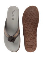 Shop Women Grey Shiny Beads T-Strap Slipper With Cushioned Footbed|Party|Office Wear|Weekend Online.