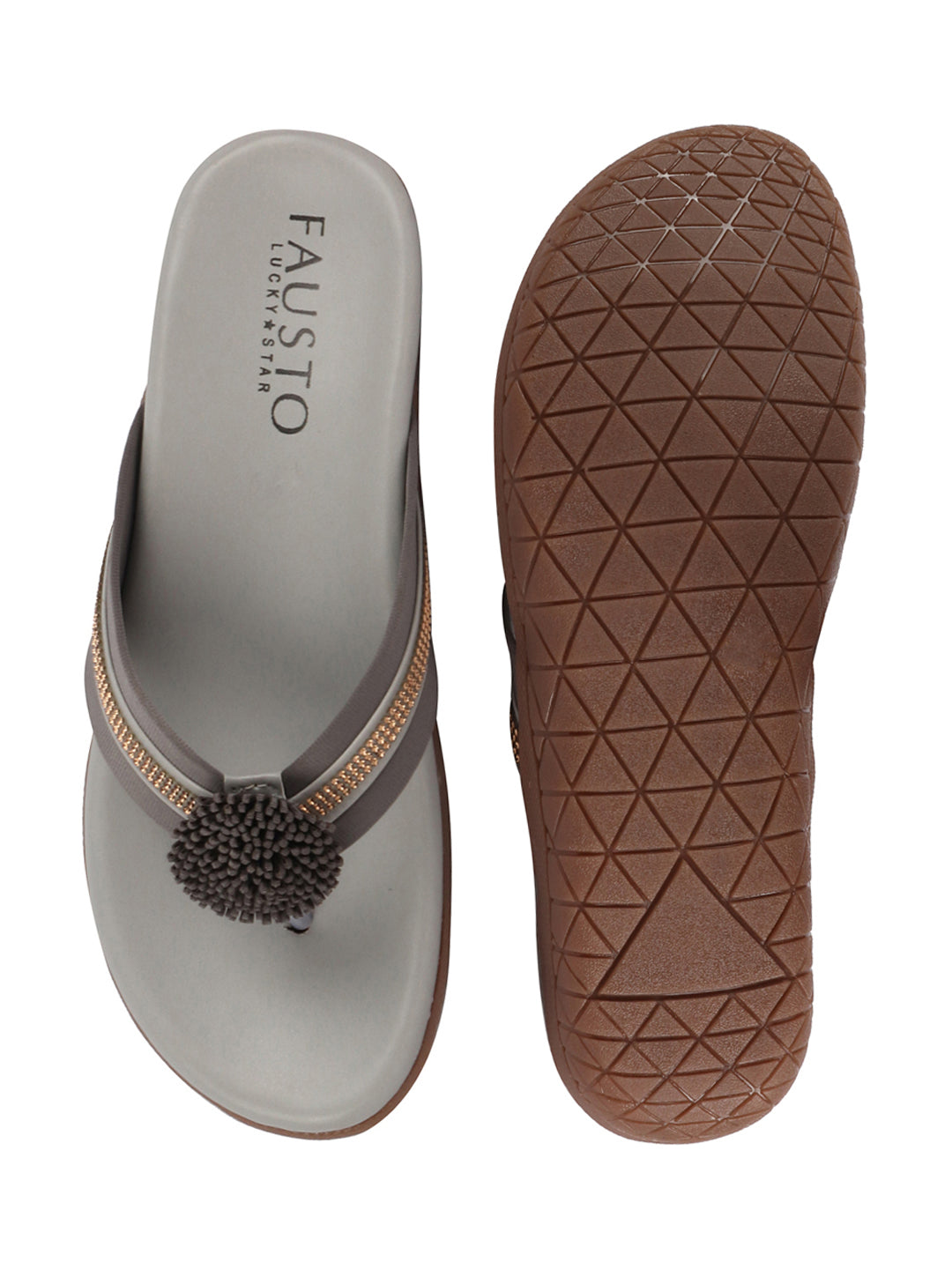 Shop Women Grey Shiny Beads T-Strap Slipper With Cushioned Footbed|Party|Office Wear|Weekend Online.