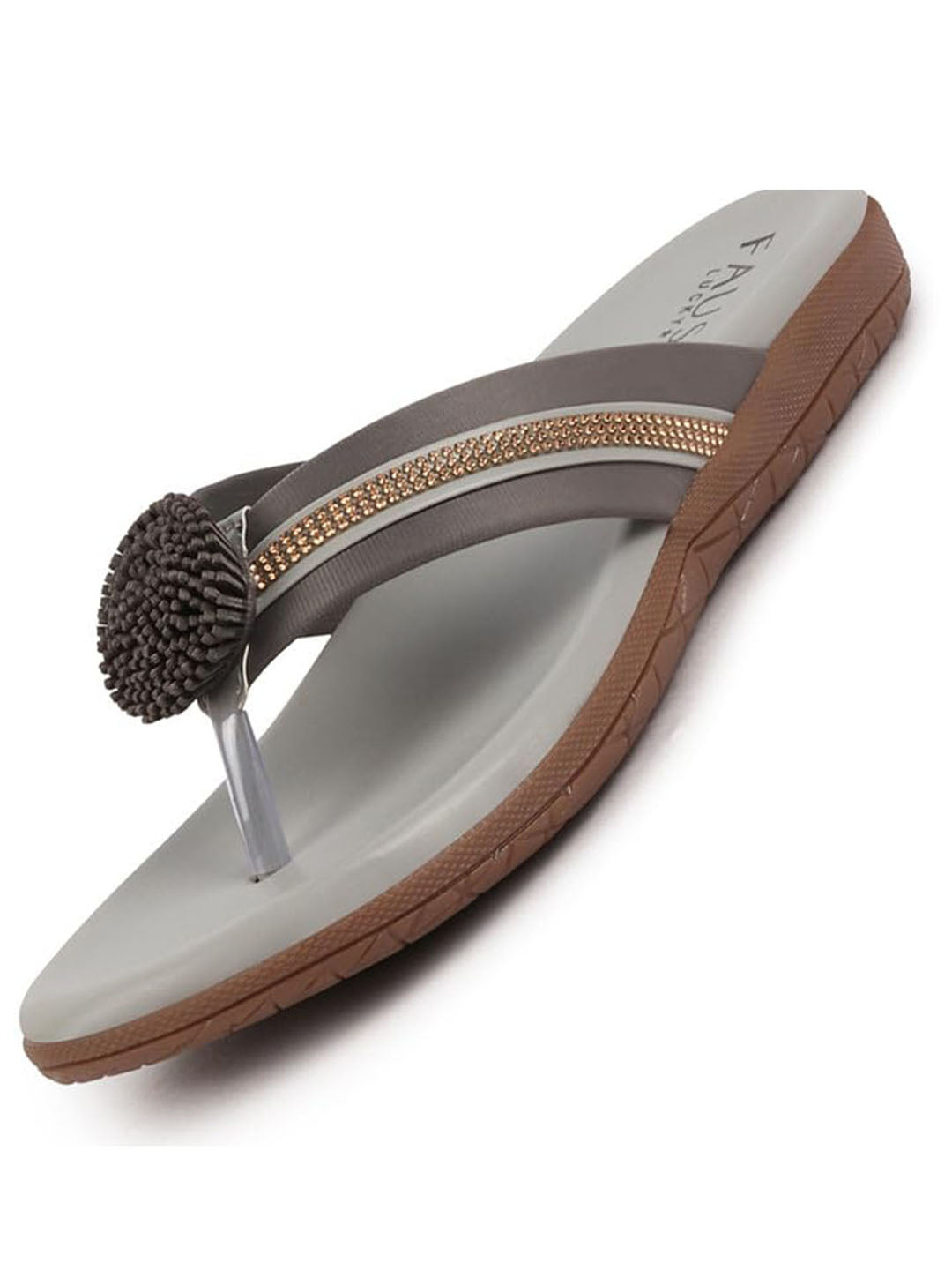 Shop Women Grey Shiny Beads T-Strap Slipper With Cushioned Footbed|Party|Office Wear|Weekend Online.