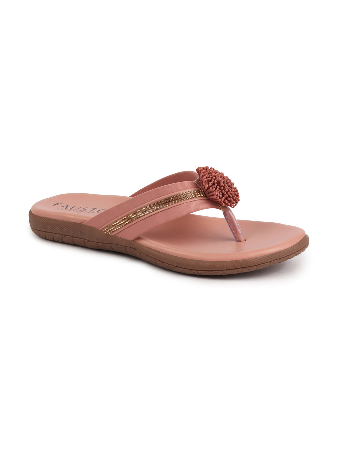 Shop Women Pink Shiny Beads T-Strap Slipper With Cushioned Footbed|Party|Office Wear|Weekend Online.