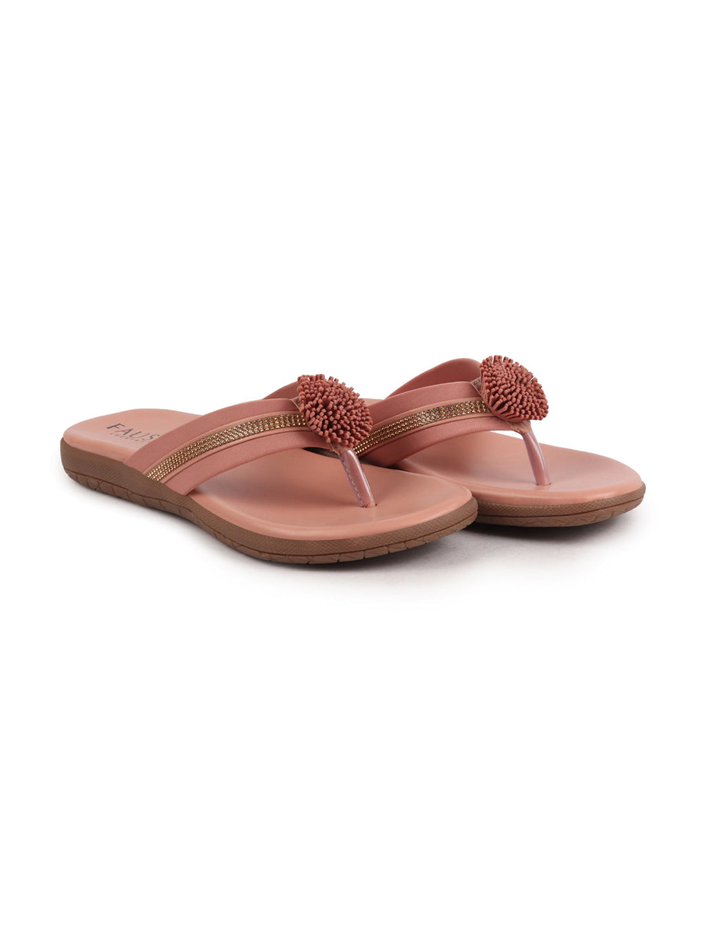 Shop Women Pink Shiny Beads T-Strap Slipper With Cushioned Footbed|Party|Office Wear|Weekend Online.