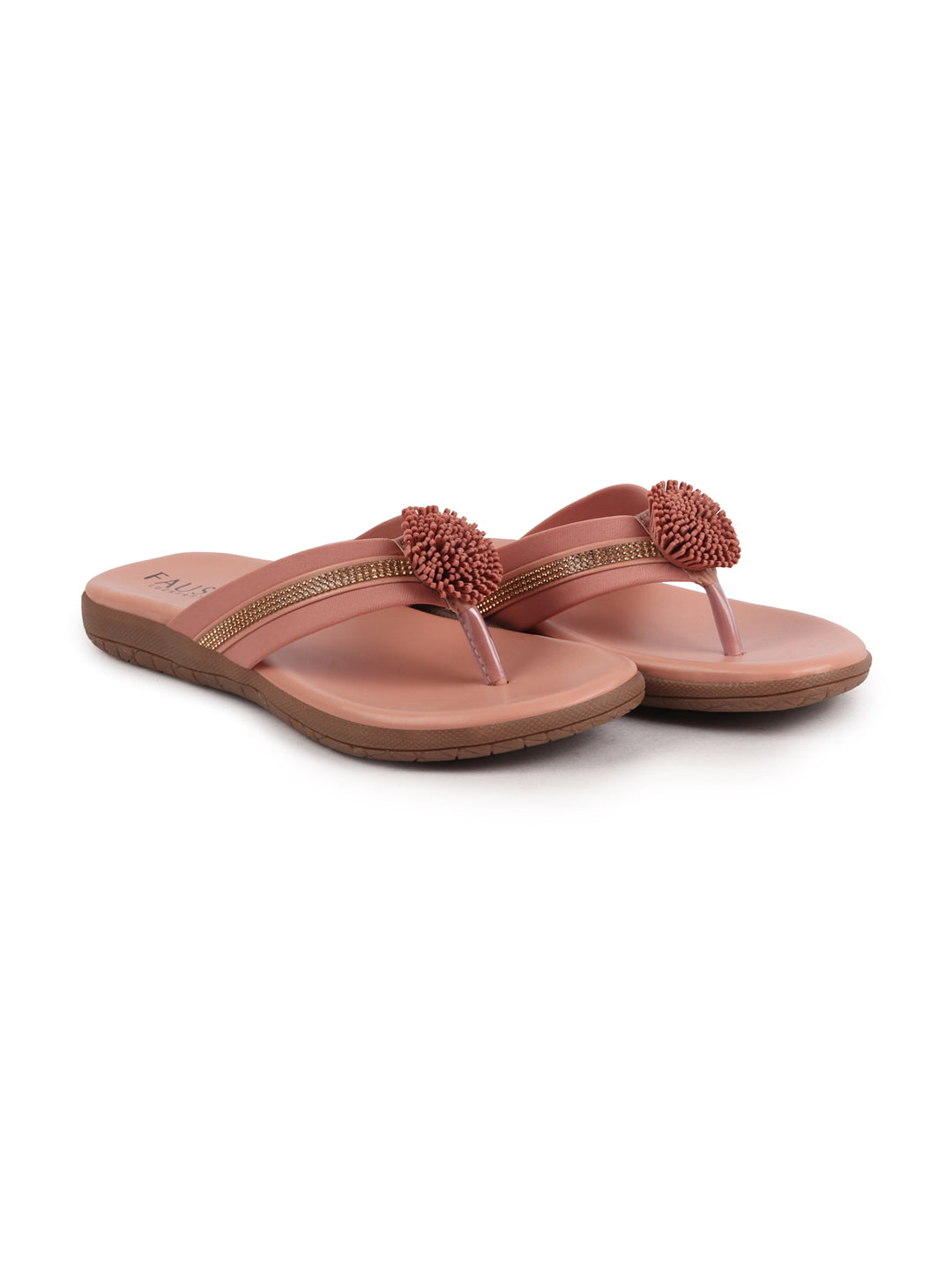 Shop Women Pink Shiny Beads T-Strap Slipper With Cushioned Footbed|Party|Office Wear|Weekend Online.