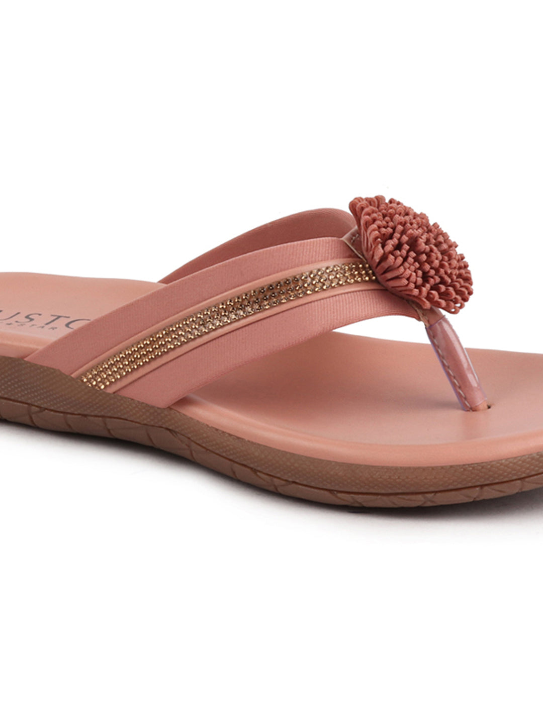 Shop Women Pink Shiny Beads T-Strap Slipper With Cushioned Footbed|Party|Office Wear|Weekend Online.