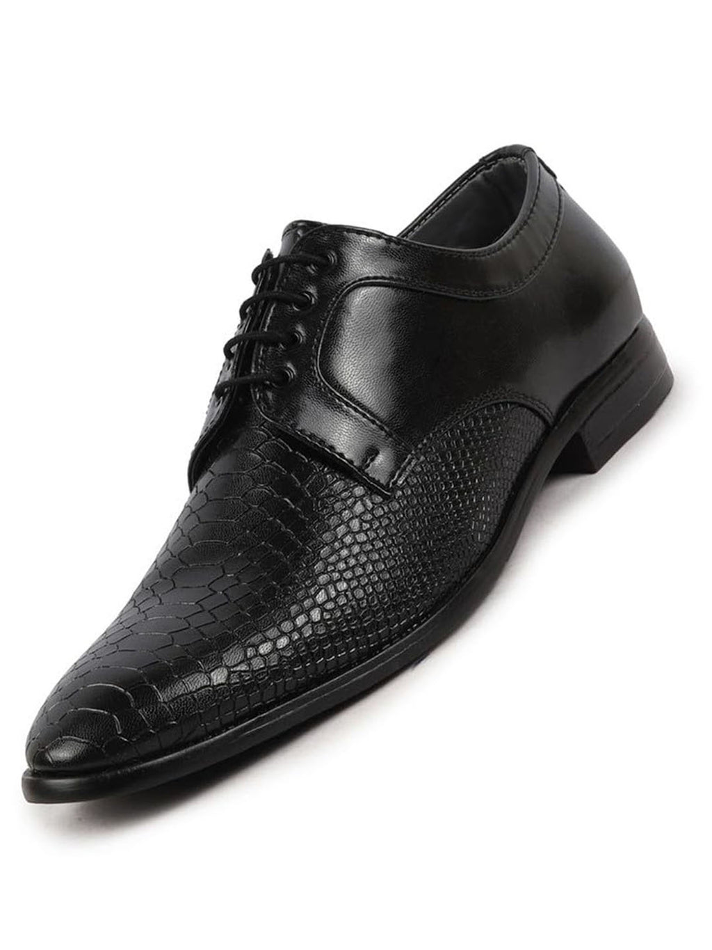 Men Black Leopard Textured Derby Formal Lace Up Shoes For Office|Work|Wedding|Party
