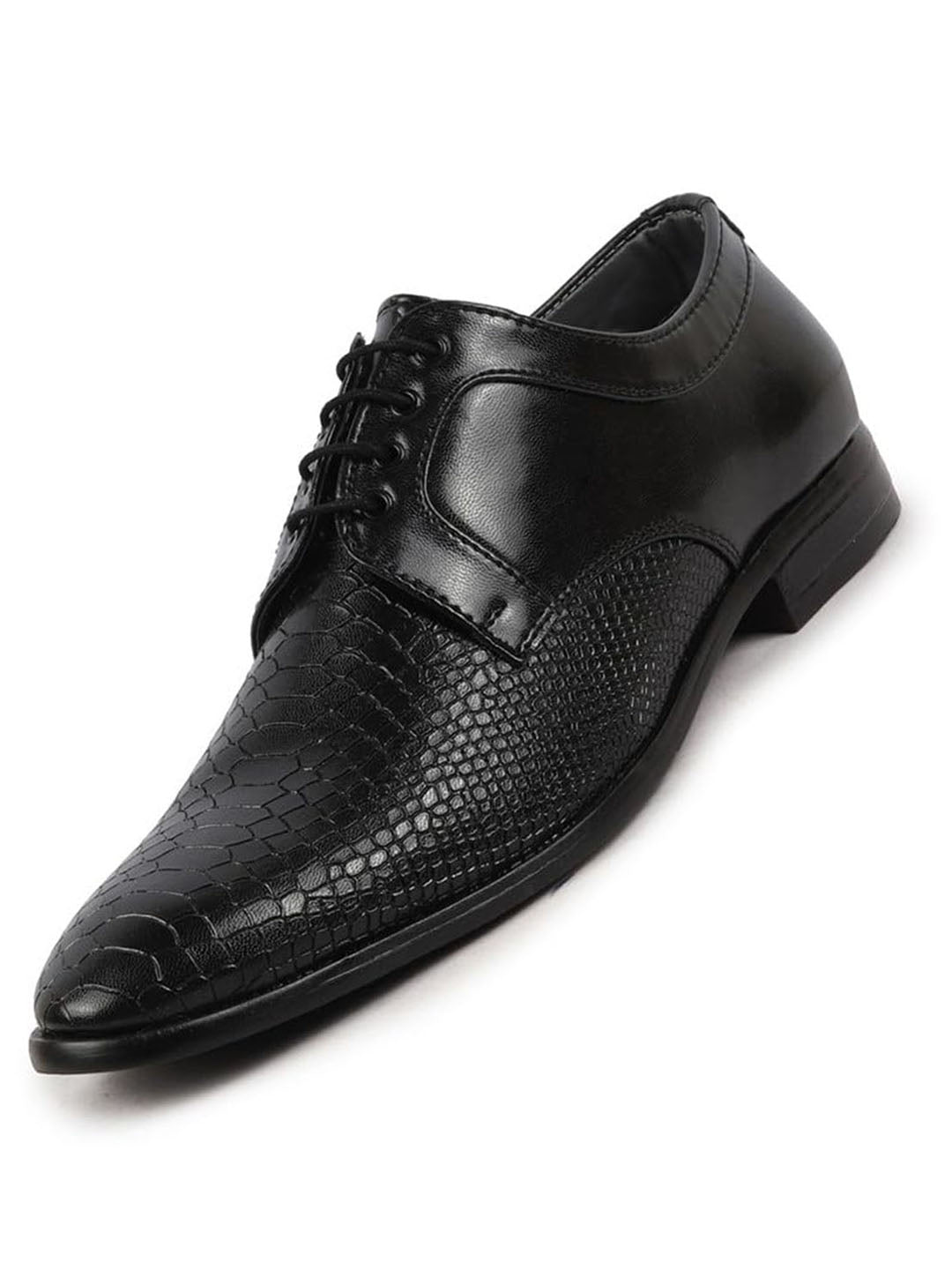 Men Black Leopard Textured Derby Formal Lace Up Shoes For Office|Work|Wedding|Party