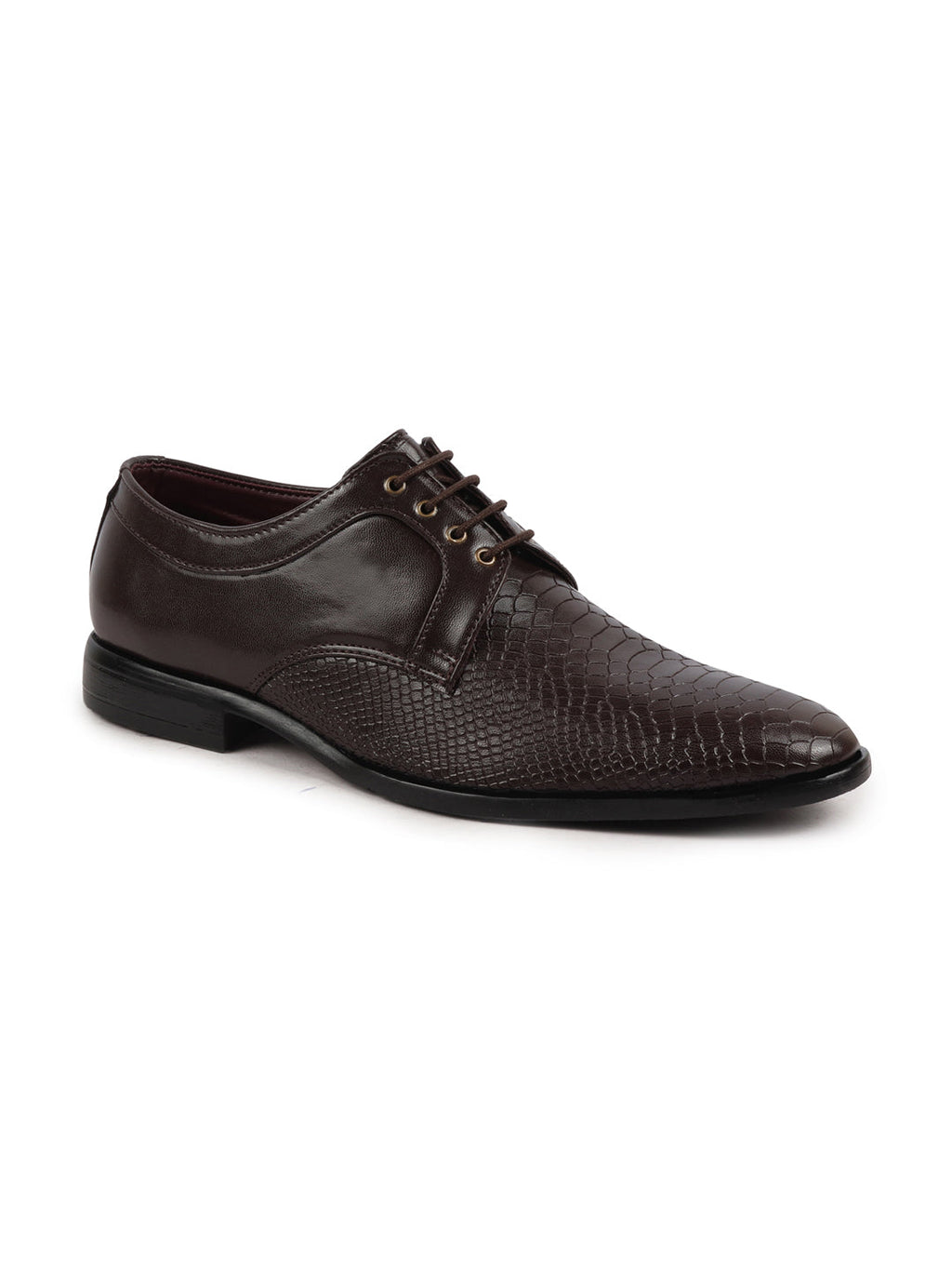 Shop Men Brown Leopard Textured Derby Formal Lace Up Shoes For Office|Work|Wedding|Party Online.