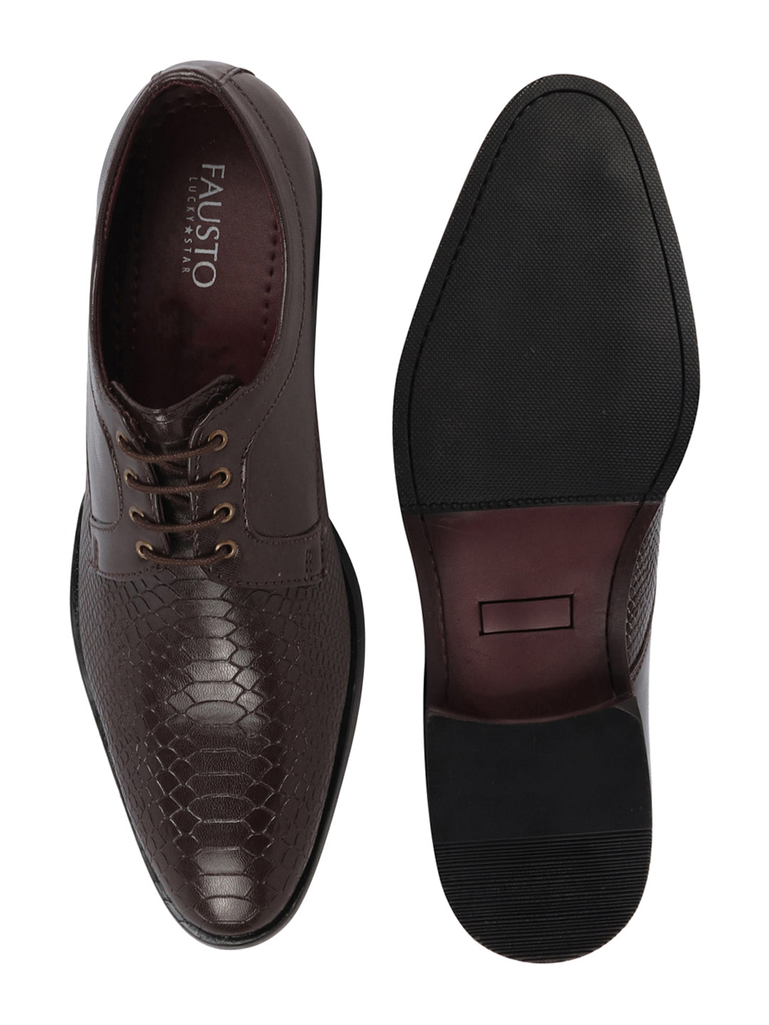 Shop Men Brown Leopard Textured Derby Formal Lace Up Shoes For Office|Work|Wedding|Party Online.